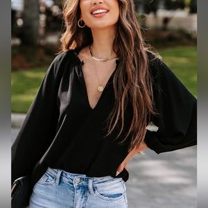 Black Split Neck Blouse
